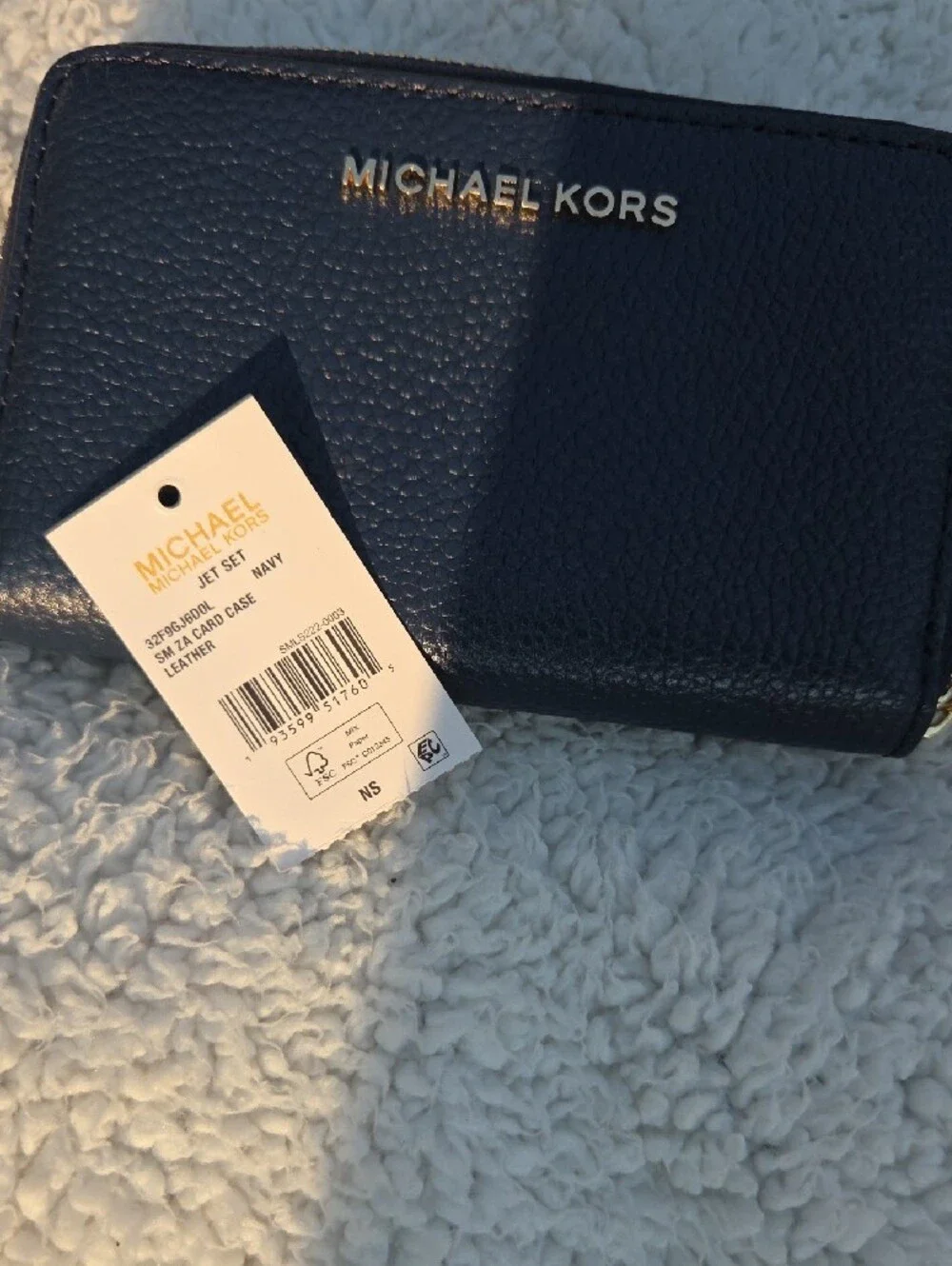 Michael Kors Dark Blue Pebbled Leather Zip Card Case